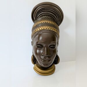 Vintage Devonware African Woman Wall Plaque Hand-painted Chalkware Mid-century